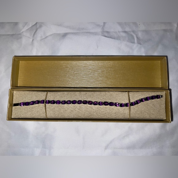 JTV 15.10 CTW Oval African Amethyst Rhodium Over Sterling Silver Tennis Bracelet - Picture 4 of 5